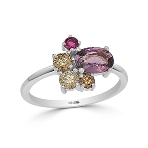 1CT Rare purple sapphire, red ruby & champagne diamond cluster ring/ Natural diamond gemstone ring/sapphire diamond ring 18K rose gold ring