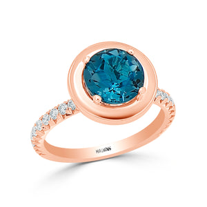 2.50CT London Blue Topaz & diamond engagement ring/ Natural topaz conflict free diamond ring 18K white gold ring