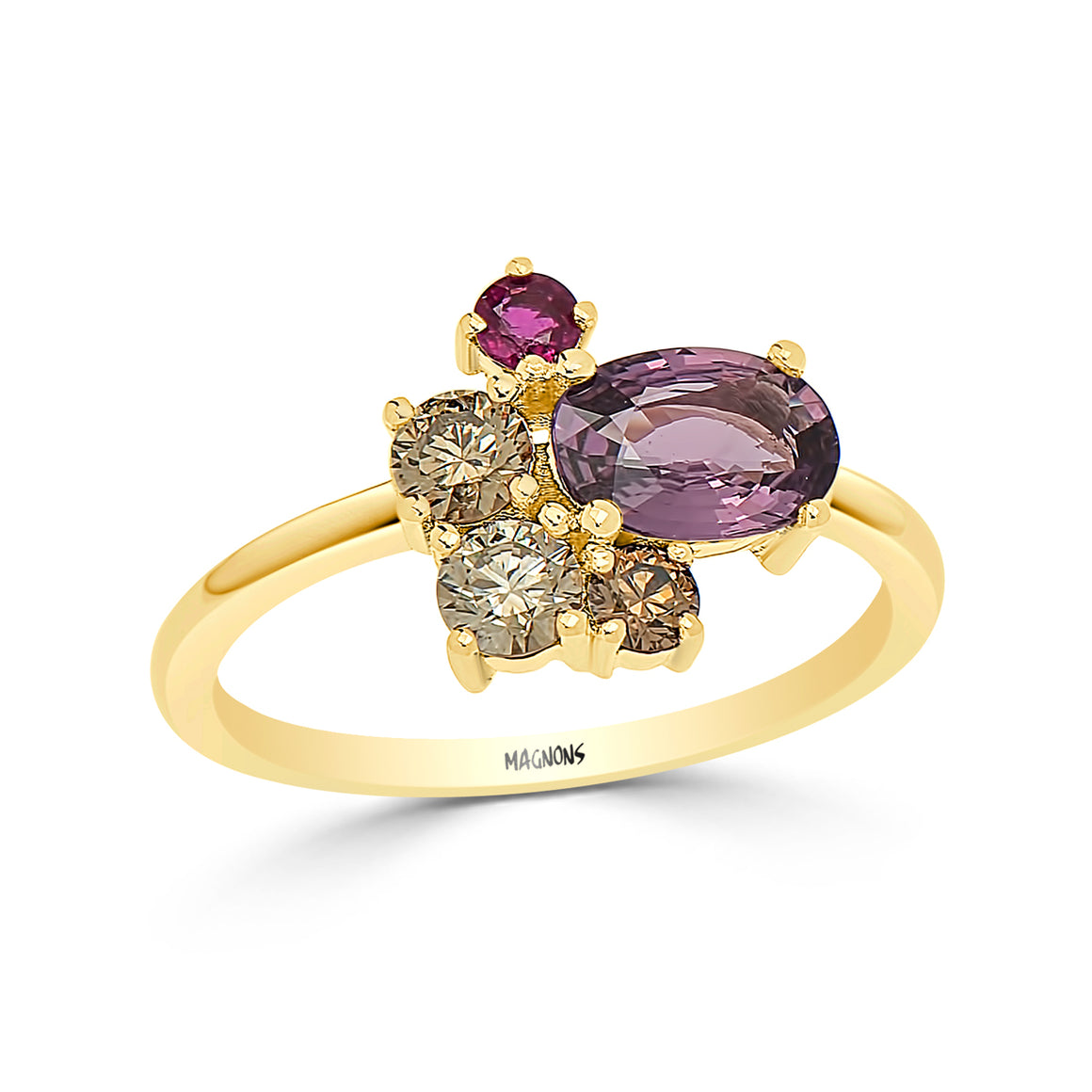 1CT Rare purple sapphire, red ruby & champagne diamond cluster ring/ Natural diamond gemstone ring/sapphire diamond ring 18K rose gold ring