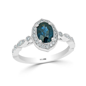 1CT Teal Blue sapphire diamond ring/Teal sapphire engagement ring white gold 14KT/Blue green sapphire diamond ring proposal ring oval