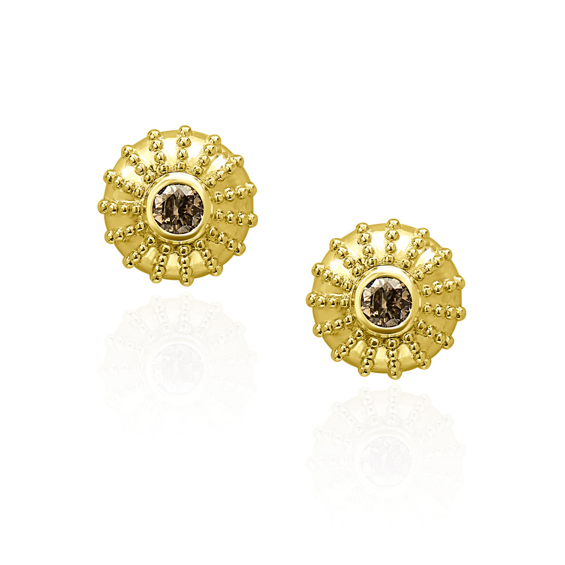 1CT Champage Natural Diamond earrings 18KT Yellow Gold Round Design Diamond earrings