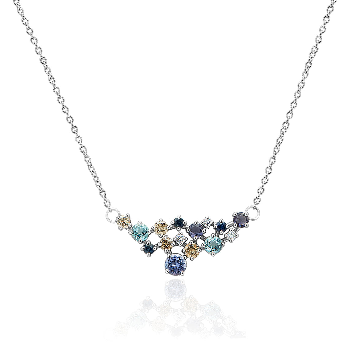 Cluster Gemstone & Diamond necklace Sapphire ladies necklace